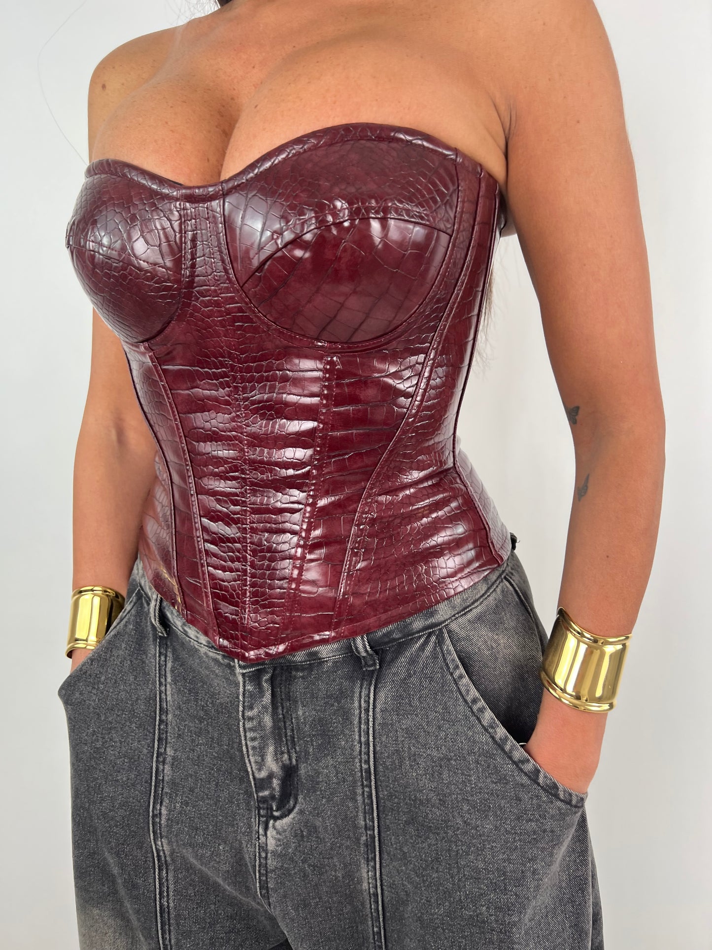Corsetto pelle bordeaux