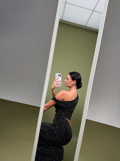 Abito cut out lungo strass