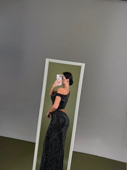 Abito cut out lungo strass