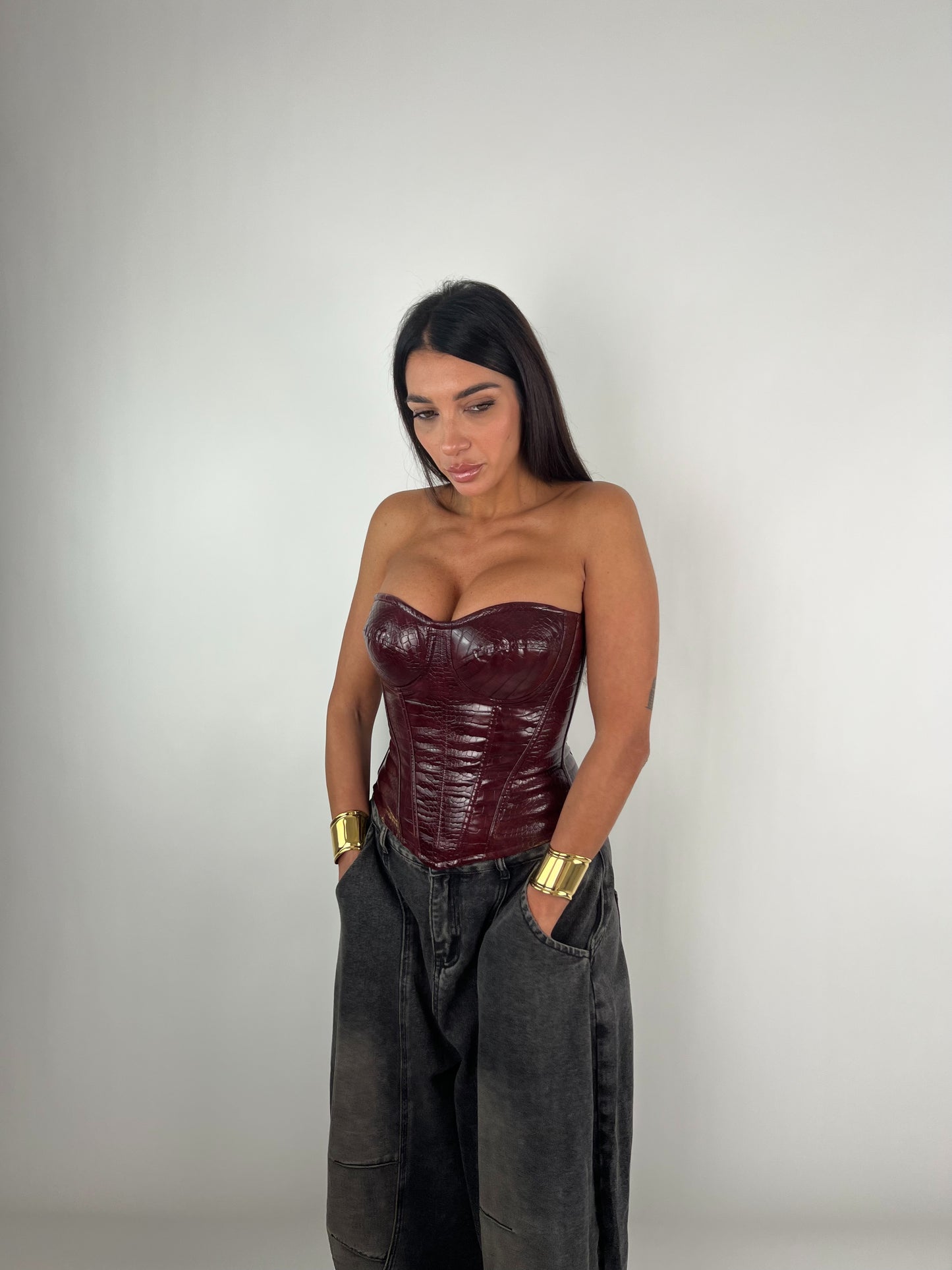 Corsetto pelle bordeaux